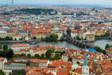 Naklejka na ściany i meble arerial view of the roofs of Prague old town