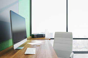 Modern вesigner desktop with empty black computer screen