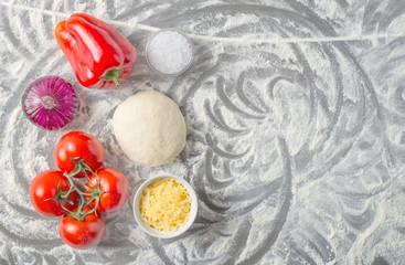 Ingredients for making neapolitan pizza. Prepare Italian pizza raw dough 