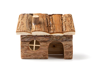 Small Wooden House for Hamsters Made of Wood with Bark