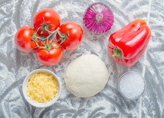 Ingredients for making neapolitan pizza. Prepare Italian pizza raw dough 