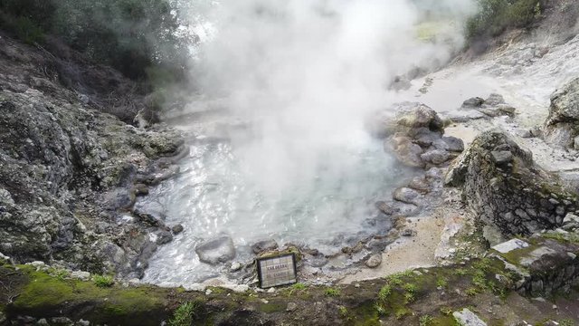 Boiling water and hot steam venting from Caldeira do Asmodeu (Asmodeu boiler) in Furnas, Sao Miguel island, Azores, Portugal