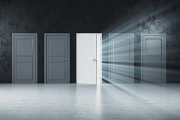 Creative white doors to success in gray concrete room
