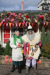Moscow Maslenitsa Festival 2020. Traditional national celebration in russian folk style. Slavic...