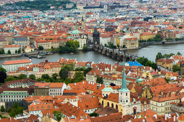 arerial view of the roofs of Prague old town
