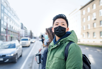 Coronavirus in city, prevention and protection concept.