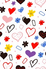 Obraz na płótnie Canvas Seamless Pattern with multicolored abstract hearts. Love motive. Abstract seamless heart pattern. Trendy style.