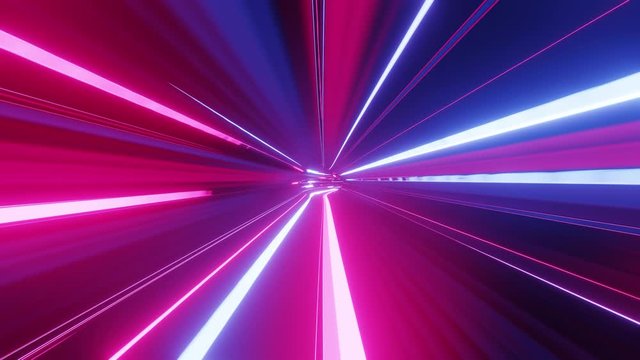 4k looped abstract high-tech tunnel with neon lights, camera flies through tunnel, purple neon lights flicker. Sci-fi background in the style of cyberpunk or high-tech future. Futuristic background 4