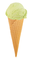 peppermint ice cream in the cone on white background with clipping path