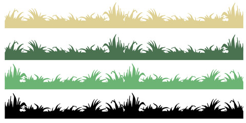 Set green and black grass illustration: natural, organic, bio, eco label and shape on white background.