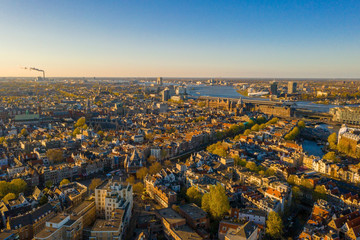Amsterdam skyline in historical area, Amsterdam, Netherlands. Ariel view of Amsterdam. Landscape...