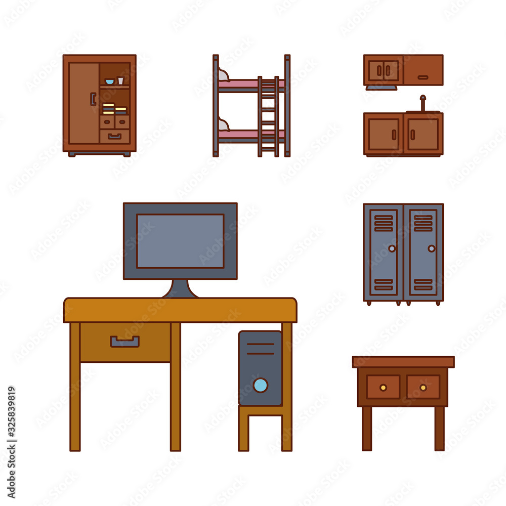 Poster isolated home line and fill style icon set vector design