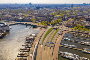 Amsterdam skyline in historical area, Amsterdam, Netherlands. Ariel view of Amsterdam. Landscape...
