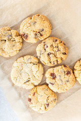 Homemade vanilla biscuits with chocolate chips made by kids
