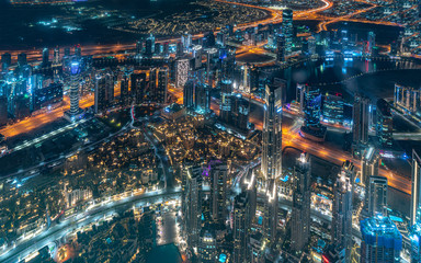 Fototapeta na wymiar Aerial View Of Skyscraper Building At Night 