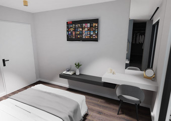 modern bedroom interior of a hotel room