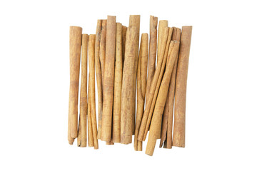 Cinnamon sticks top view isolated on white background with clipping path.
