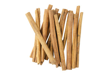 Cinnamon sticks top view isolated on white background with clipping path.