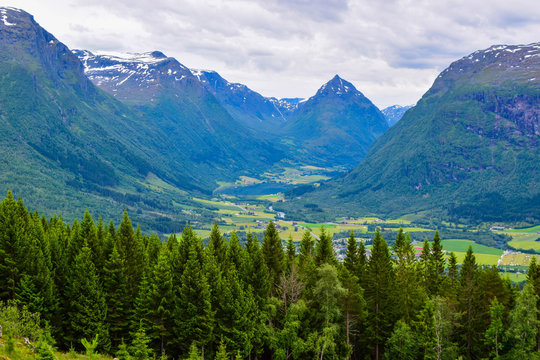 Mountain landscape in Stryn municipality, Vestland county. In these mountains are located glaciers of Jostedalsbreen National Park. Norway.