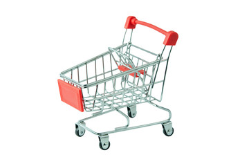 Shopping concept : Red shopping cart on white background with clipping path