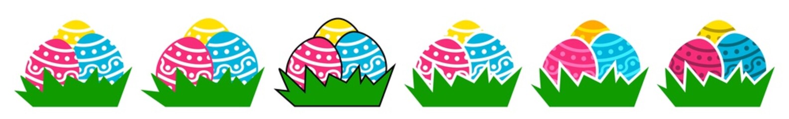 Fototapeta premium Easter Basket Icon Color | Painted Easter Eggs Illustration | Happy Easter Egg Hunt Symbol | Holiday Logo | April Spring Sign | Isolated | Variations
