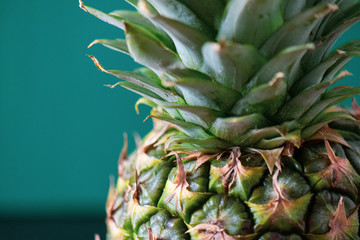 pineapple macro shot on green background 