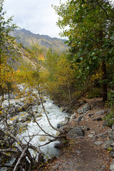 Hiking trail to Chalaadi Glacier in Mestia, Georgia