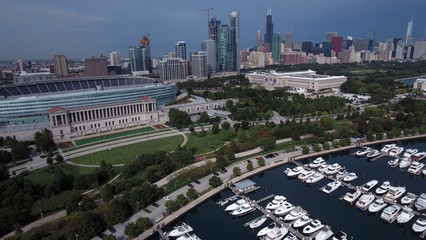 Naklejka na ściany i meble Chicago, Illinois lakefront aerial seen from the shores of Lake Michigan in late summer