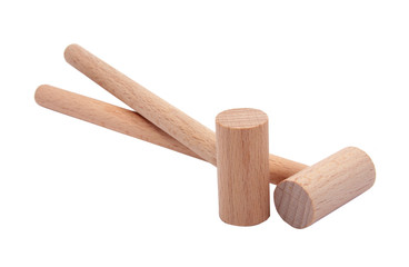 wooden drums drumsticks isolated on the white