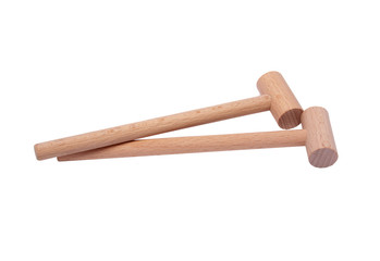 wooden drums drumsticks isolated on the white