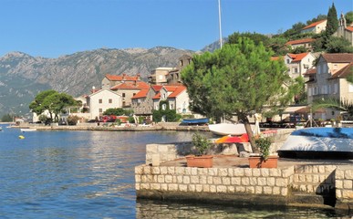Bay of Kotor ocean and mountain views  and town of Perast in Montengro - 325846638