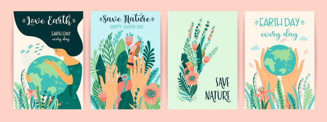 Earth Day. Save Nature. Vector templates for card, poster, banner, flyer.