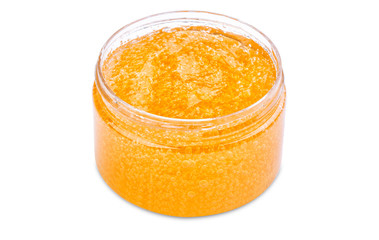 Transparent can of orange massage gel