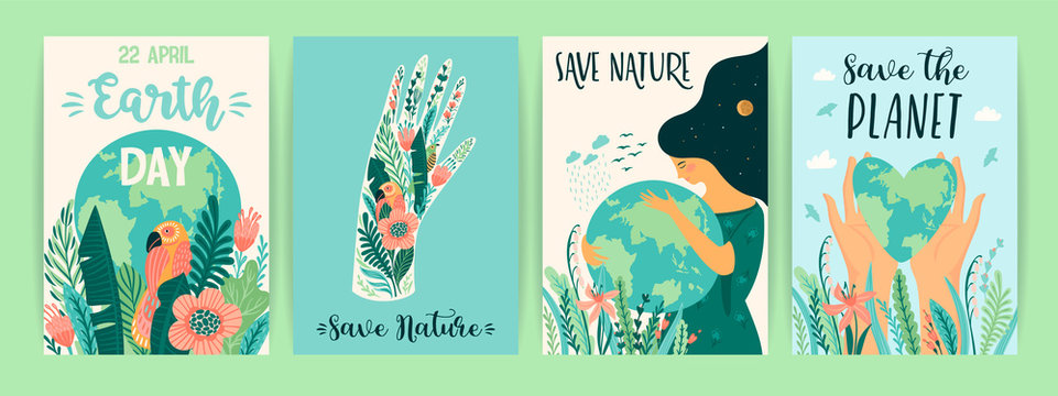 Earth Day. Save Nature. Vector Templates For Card, Poster, Banner, Flyer.