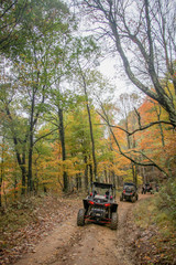 Three utv's cruisin'  through autumn colored forest trail © Click Stock 