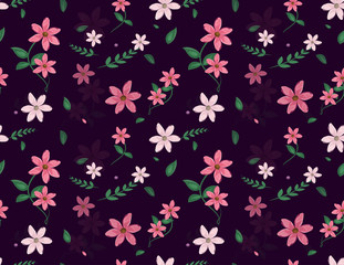 Watercolor effect floral pattern. Repeating texture with flowers - vector illustration. Foliage purple background.
