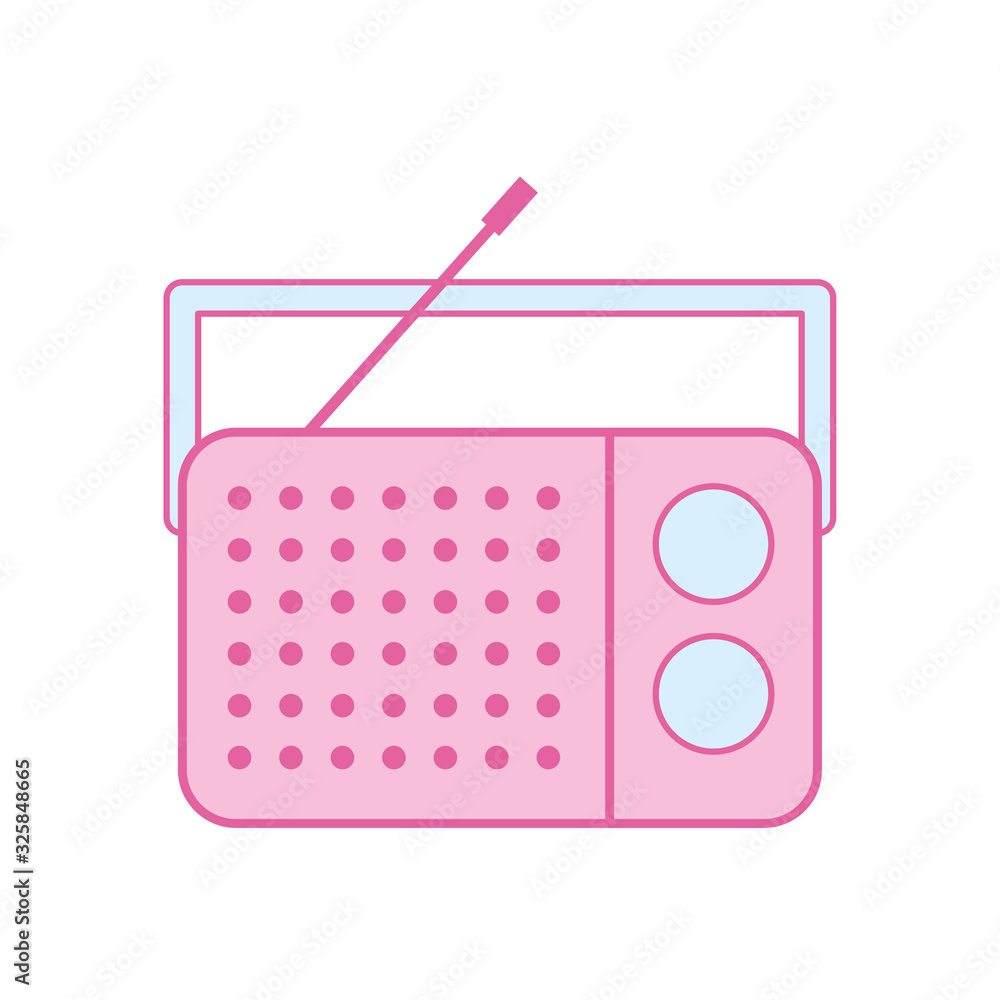 Poster isolated music retro radio neon line and fill style icon vector design