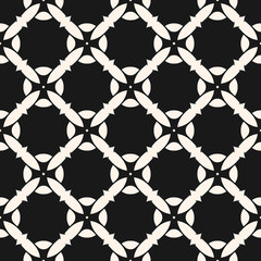 Vector seamless pattern with mosaic tiles. Monochrome geometric floral ornament, abstract background texture with carved shapes, grid, lattice. Black and white repeat design for decor, textile, fabric