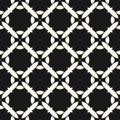 Naklejka premium Vector seamless pattern with mosaic tiles. Monochrome geometric floral ornament, abstract background texture with carved shapes, grid, lattice. Black and white repeat design for decor, textile, fabric