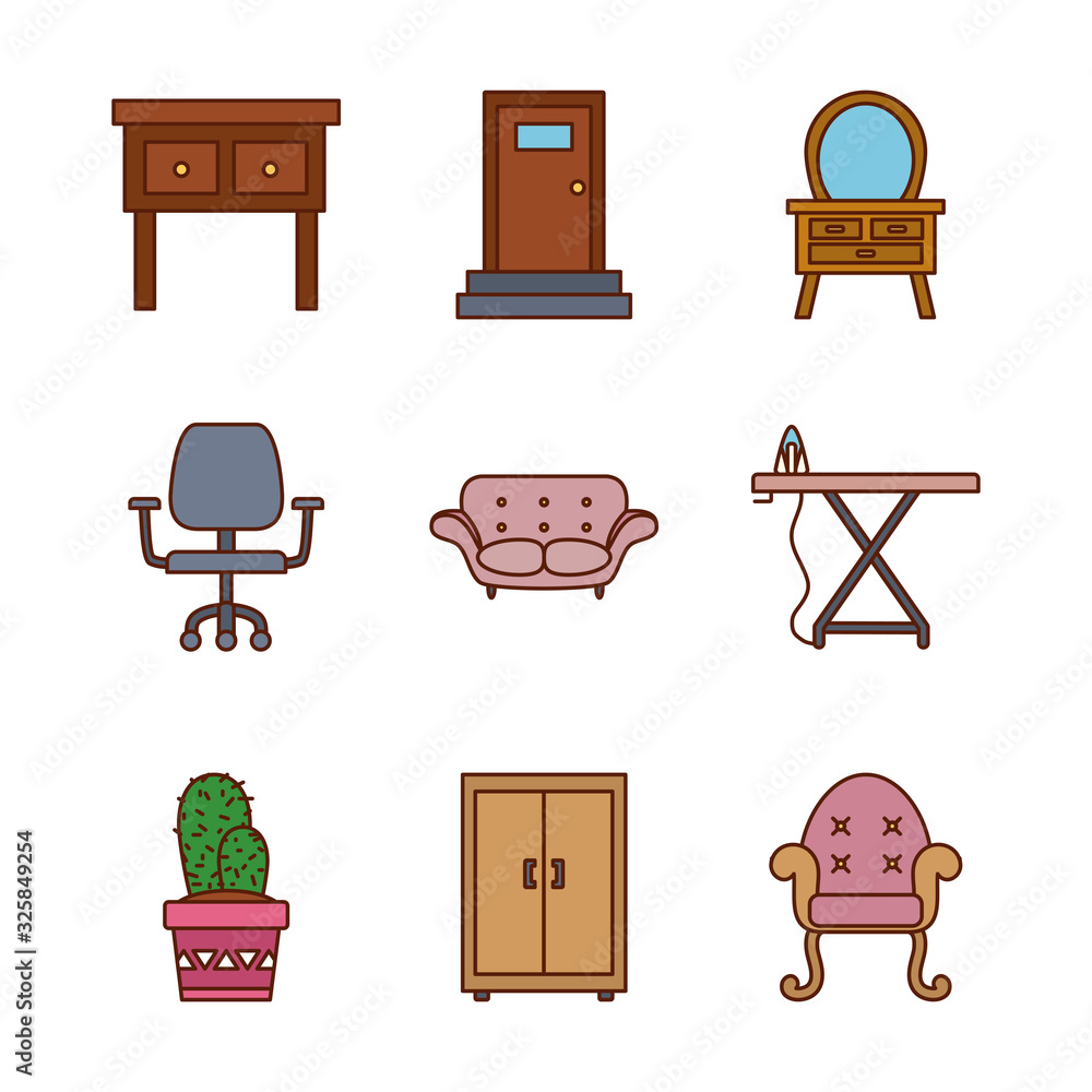 Poster isolated home line and fill style icon set vector design