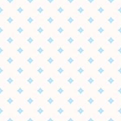 Fototapeta premium Blue vector geometric texture. Abstract seamless pattern with small diamond shapes, stars, rhombuses, flowers. Subtle minimal colorful background. Repeat design for prints, decor, fabric, linens, wrap