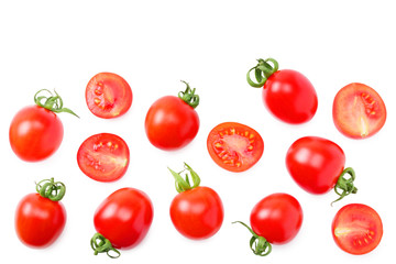 fresh tomato with slices isolated on white background. top view