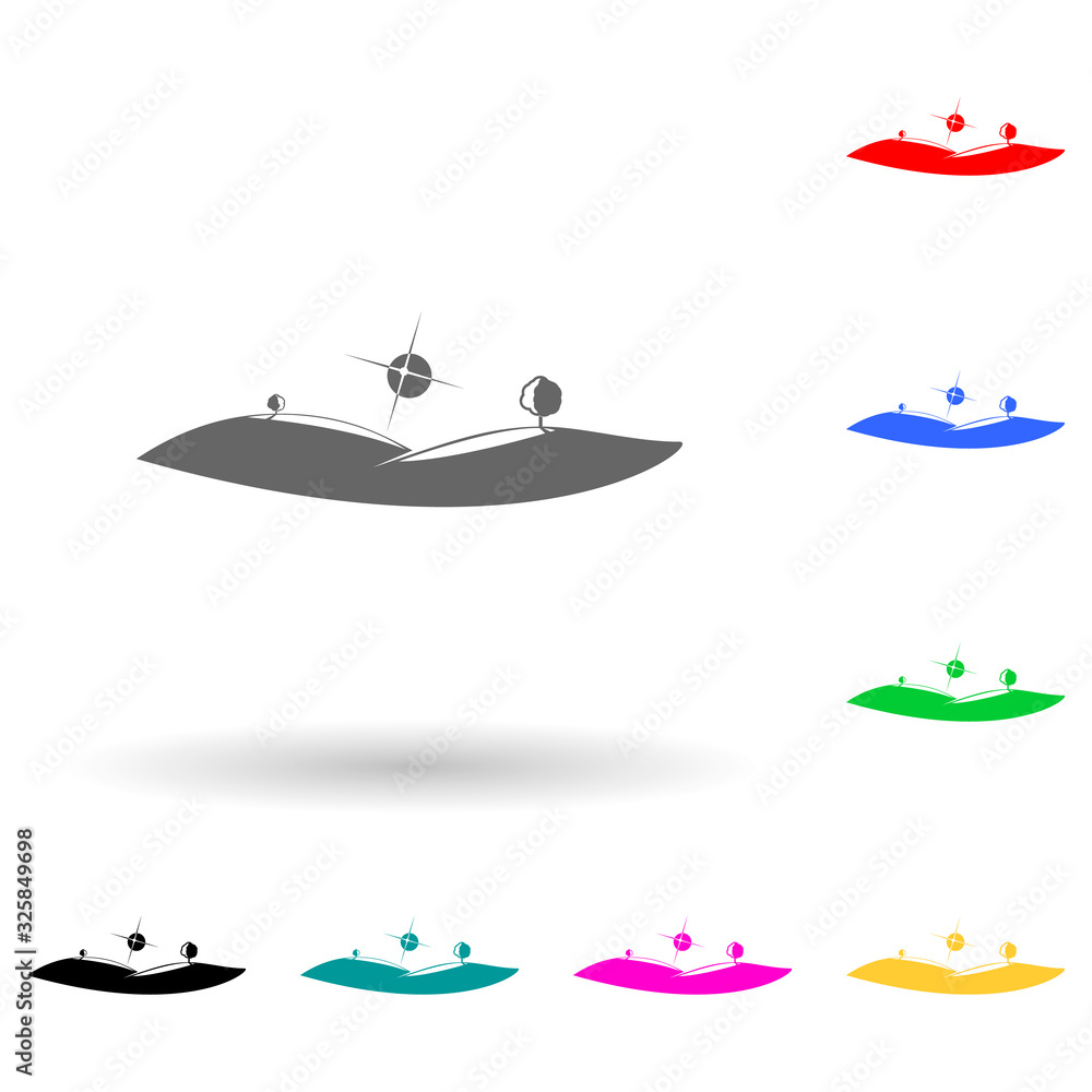 Aufkleber hills multi color style icon. simple glyph, flat vector of park and landscape icons for ui and ux, w
