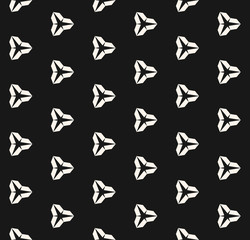 Minimalist geometric seamless pattern with simple figures, triangular shapes, small elements. Abstract monochrome background texture, repeat tiles. Black and white design for decor, package, covers