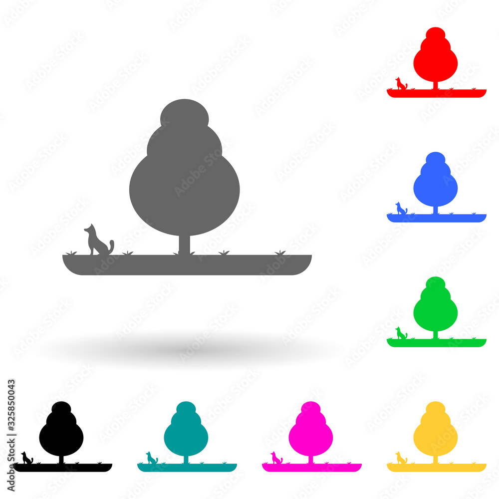 Aufkleber tree with a dog multi color style icon. simple glyph, flat vector of park and landscape icons for ui