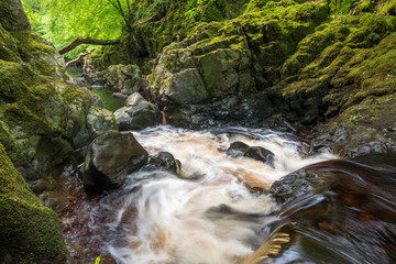 River Calder, Renfrewshire, flows down into a rustic gully