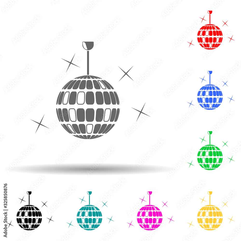 Poster disco ball multi color style icon. simple glyph, flat vector of party icons for ui and ux, website o