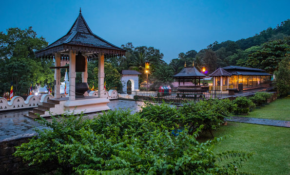 courtyard at the temple of the holy tooth relict in Kandy / Sri Lanka