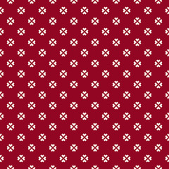 Vector minimalist floral seamless pattern. Abstract burgundy and white geometric texture with small curved shapes, flowers, petals, leaves, crosses. Elegant minimal background. Cute repeatable design