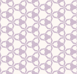 Vector geometric seamless pattern. Simple abstract minimalist background texture with triangles, hexagons, grid, net. Lilac and white color. Cute minimal repeat design for decor, wallpapers, textile